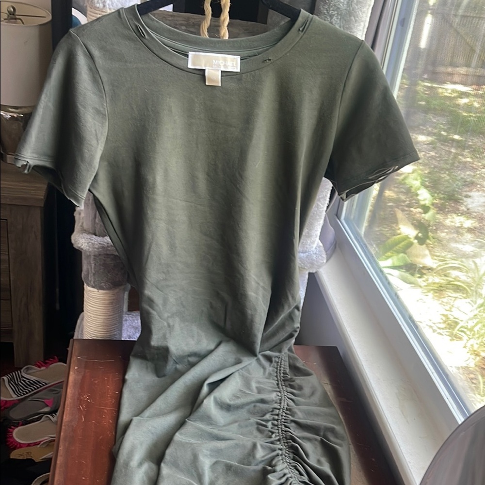 MICHAEL Michael Kors Green Ruched Short Sleeve Dress